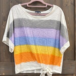 Democracy White Multicolor Stripe Tie-Front Top